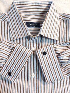 Canali Men's long-sleeve dress shirt 17" Made In Italy Vertical Striped